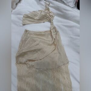 Fringe one shoulder cream Dress with Fringe